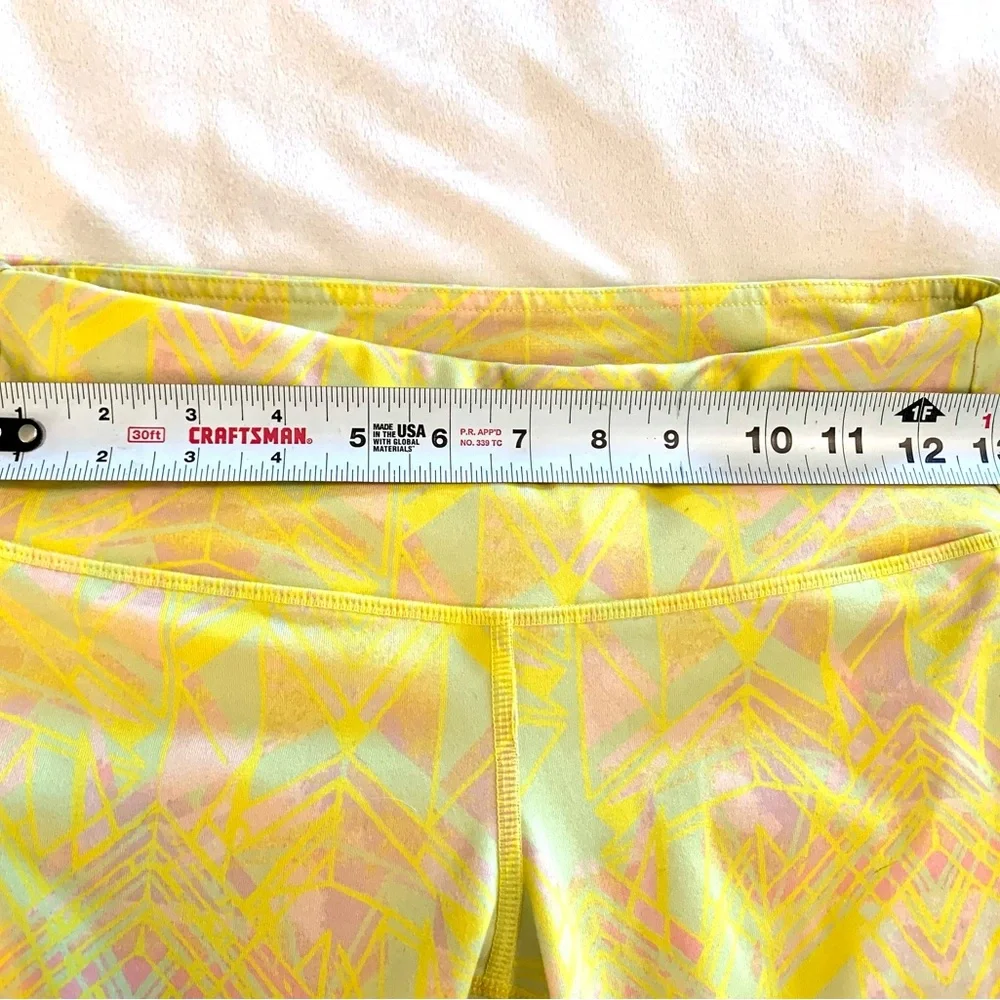 ALO YOGA Goddess Ruched Full Leggings Length Yellow Geometric Print Womens Sz XS
